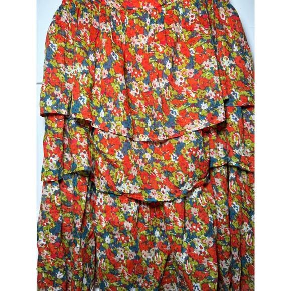 NWOT Free People Orange Multi Floral Tiered Baby Doll Blouse Extra Small - Picture 5 of 15
